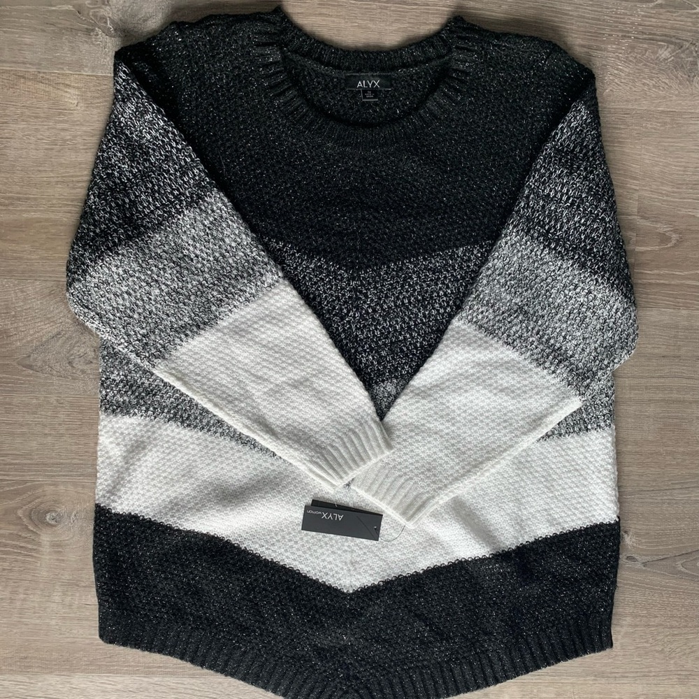 Alyx Woman Sparkly Black Striped Sweater Sz 1X NWT